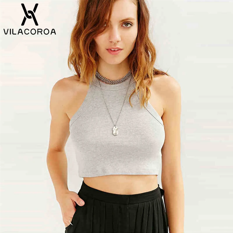 

Summer Solid Hanging Neck Sleeveless Crop Top Women Fashion Sexy Strapless Short Bottom Cool Tank Top Female Modis haut femme