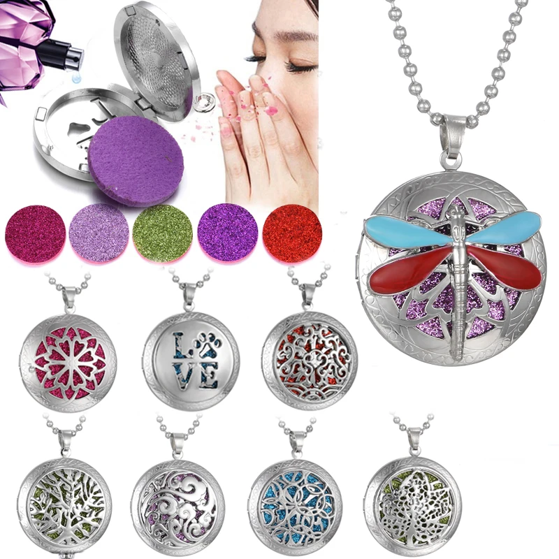 

New Aroma Diffuser Necklace Perfume Jewelry Silver Lockets Pendant Necklace Essential Oil Diffuser Aromatherapy Locket Necklace