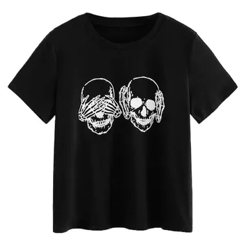 

New Woman Tee Shirt Floral Skull Print Junior Tops Tee Punk Street Style Lady Shirt Short Sleeve Female Shirts Womens