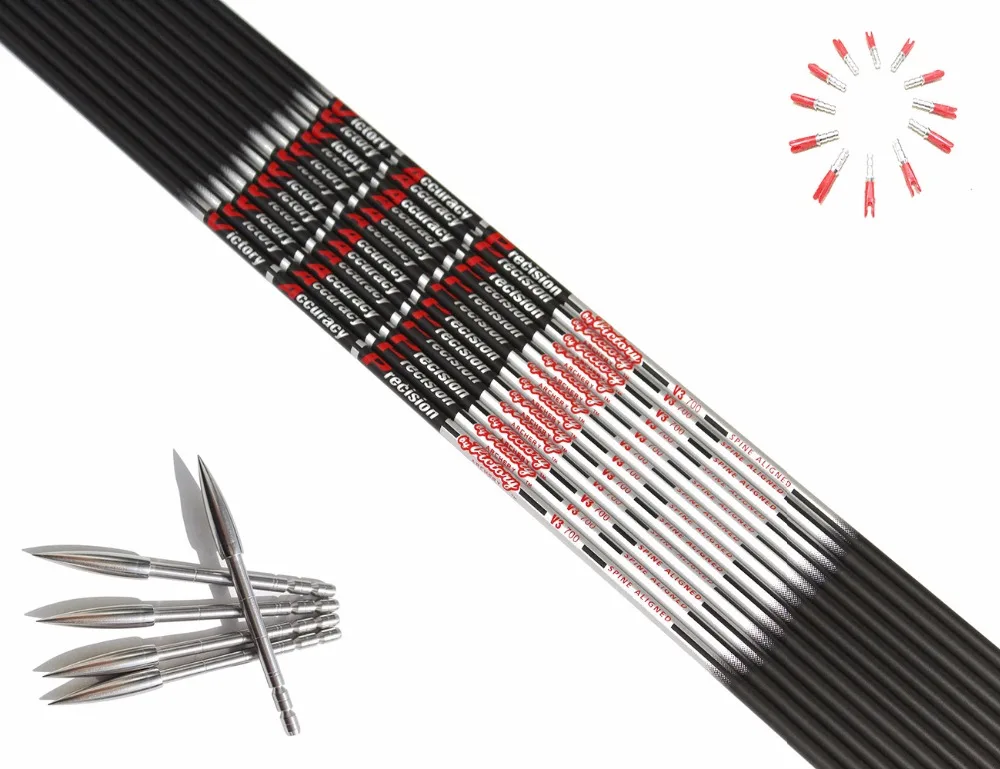 Billige 12 stücke shoting carbon pfeil welle ID4.2mm 700 800 900 + 12 stücke pin nocke + 12 stücke edelstahl ziel punkt für DIY