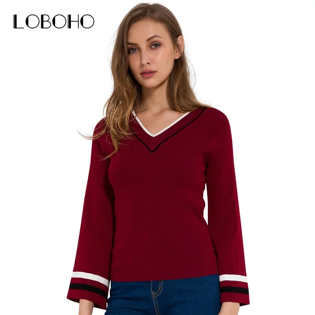 Flare Long Sleeve Sweater Women Pullover Autumn 2017 Fashion Knitted