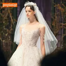 Мода 75 см вуаль невесты Обрезанные края гребень белые короткие Свадебные вуали Обрезанные края цвета слоновой кости двухслойная вуаль жемчуг свадебные аксессуары