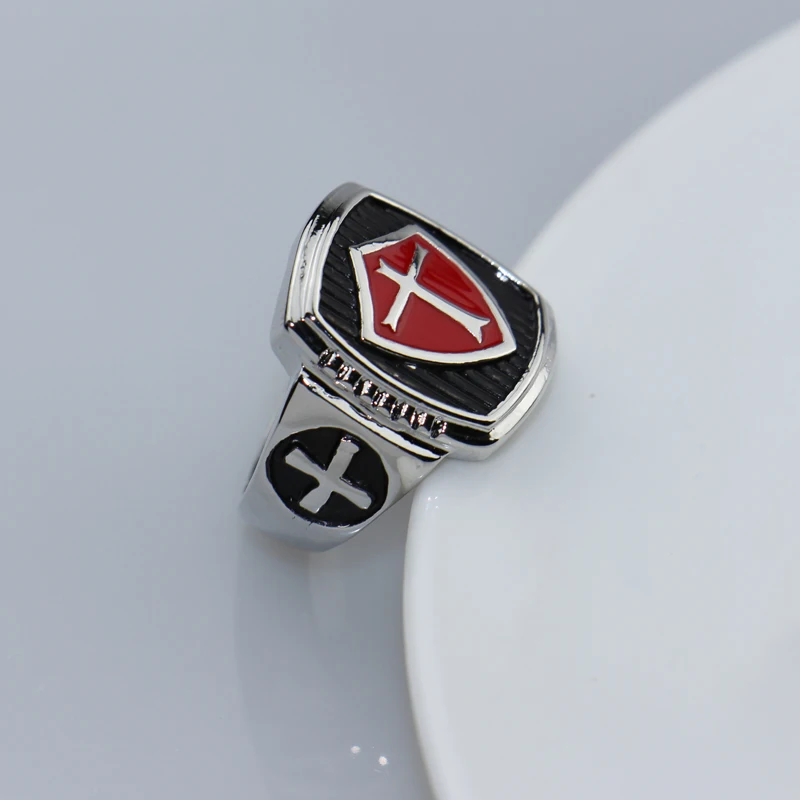 Red Black Enamel Ring Gamer Knights Templar Silver Wedding Band Ring Stainless Steel Cross Couple Rings Men Fashion Jewelry Gift