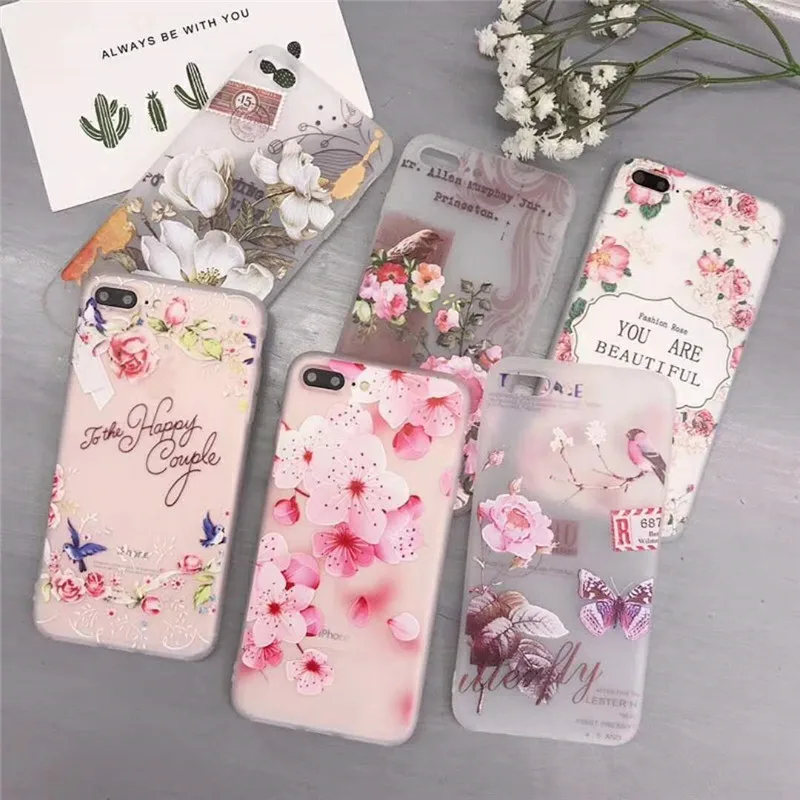Relief Refreshing Flowers Birds Butterfly Stamp Pattern Soft Phone Case Back Cover For iPhone XR XS MAX 5s 6s Plus 8 7 Capa |