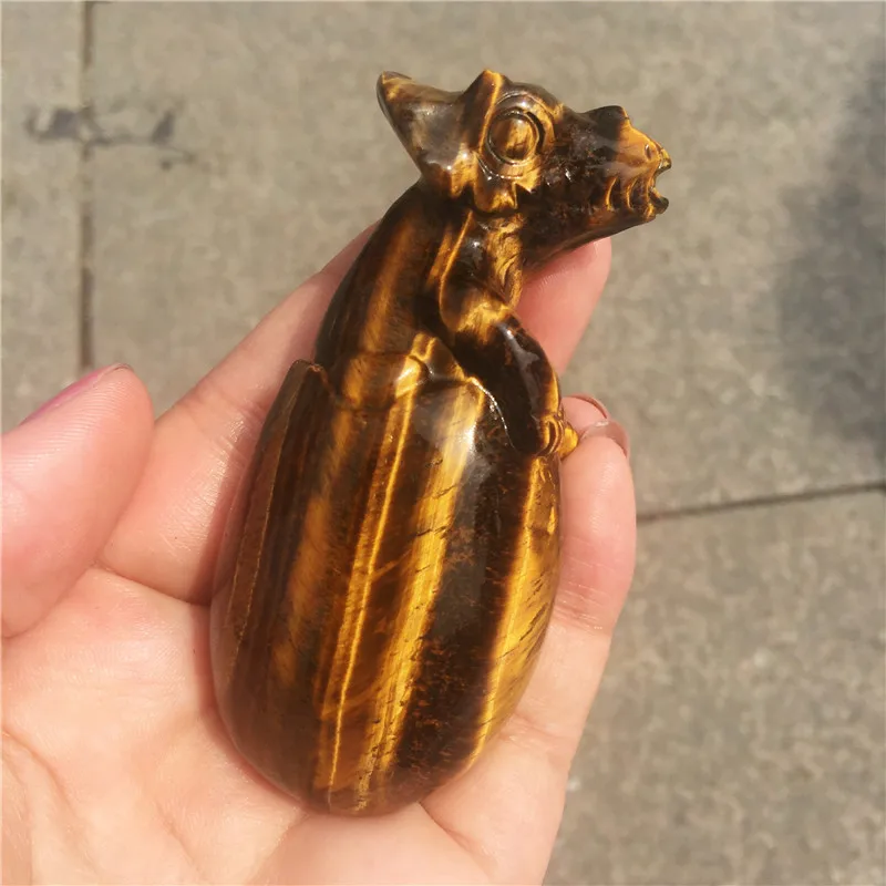 

Natural yellow Tiger eye quartz crystal cute dinosaur baby egg gemstone reiki healing carved crystal figurine for decoration