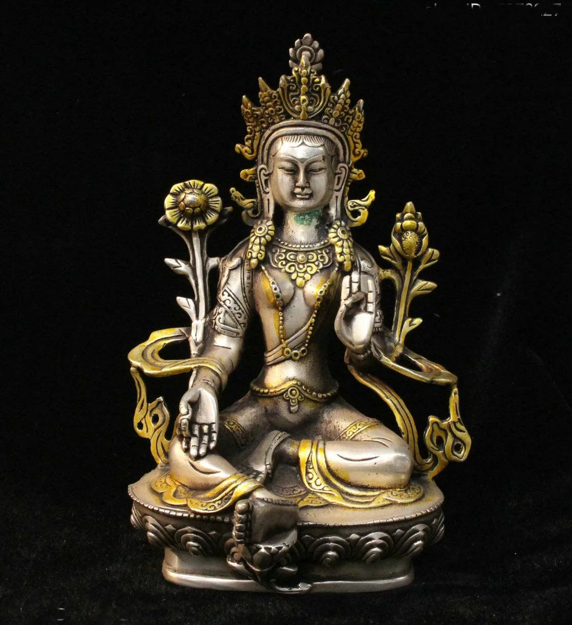 

Old Tibet Silver Gild Green Tara Mahayana Buddhism enlightenment Goddess Statue