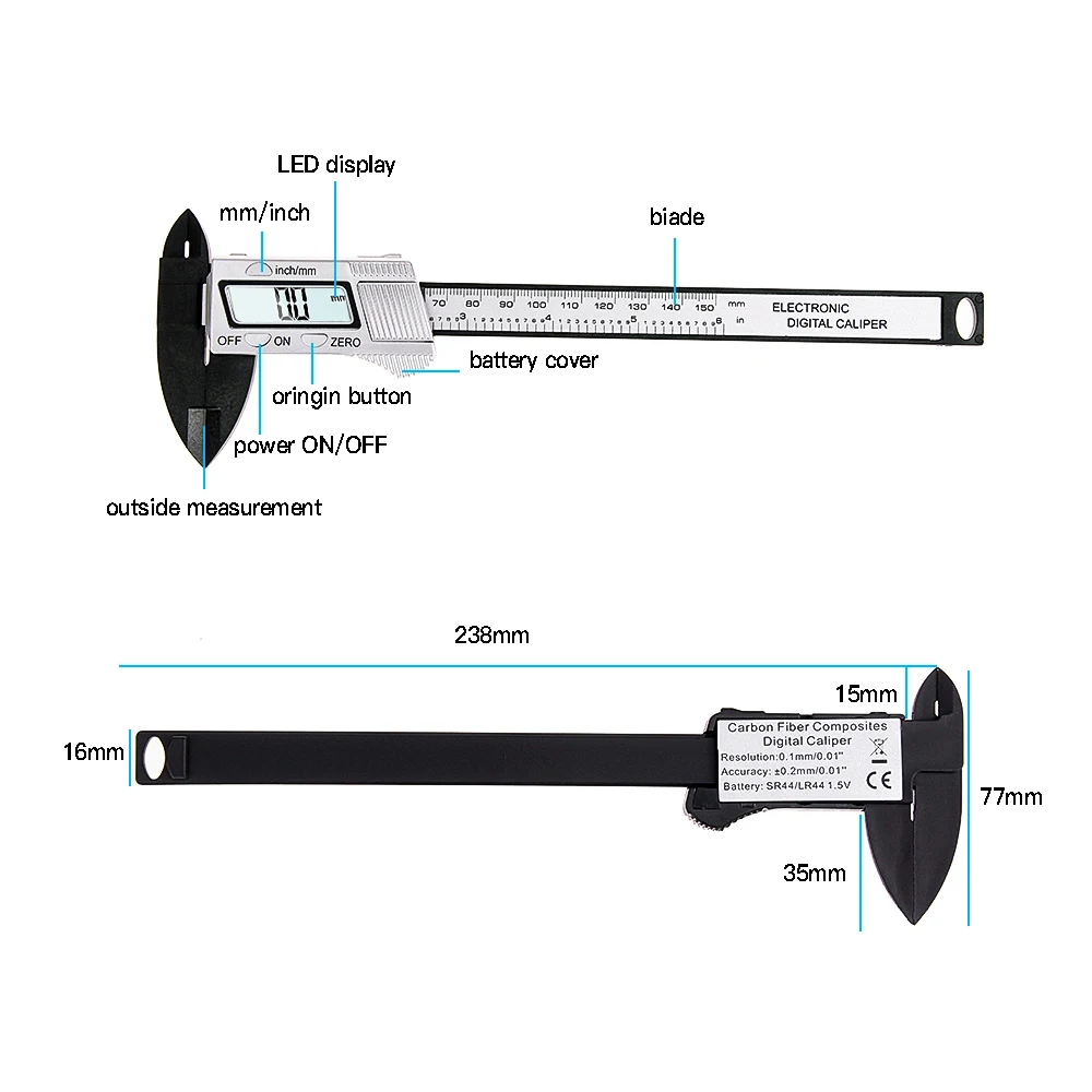 Vastar 150 мм 100 мм 6 дюймов ЖК волокно штангенциркуль Калибр электронный широкоформатный электронный точный измерительный инструмент цифровая линейка