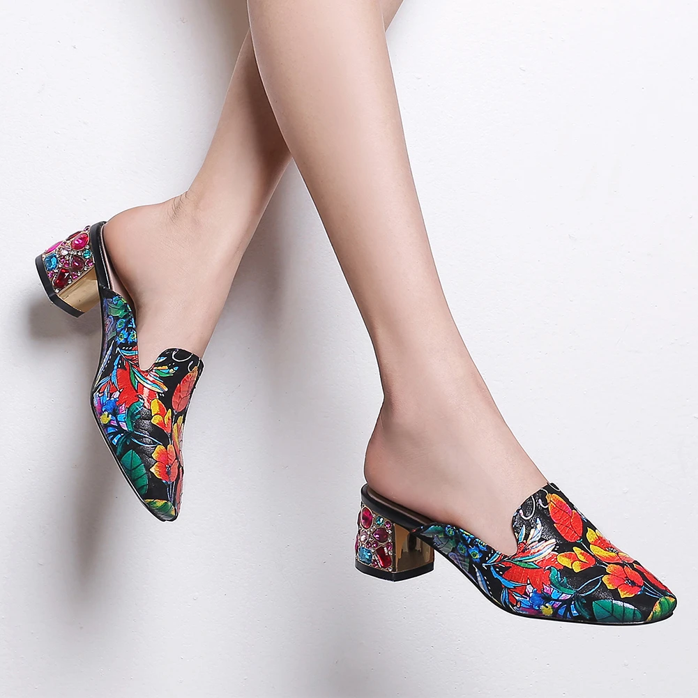 

LAPOLAKA Fashion Embroider Mules Summer Genuine Leather Shoes Slippers Women Shoes Woman Big Size 34-43