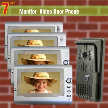 

7" Video Door Phone Intercom System Night Vision Camera Video Doorbell visual intercom Interphone 4-Monitor for villa office