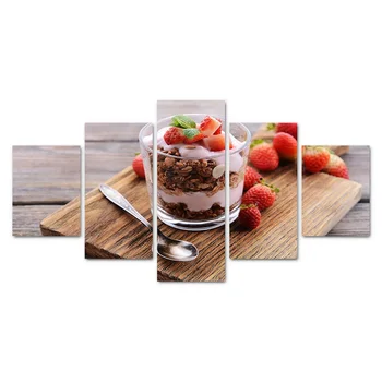 

Wall Art Picture Paintings Home Decor Strawberry ice cream 5 Panels Unframed Canvas Prints 2017 Rushed