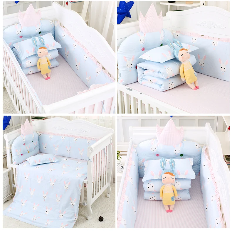Новый хлопок детская кроватка набор для новорожденных детские кроватки набор мультфильм анимированные кроватки кровать бампер 5 шт./компл
