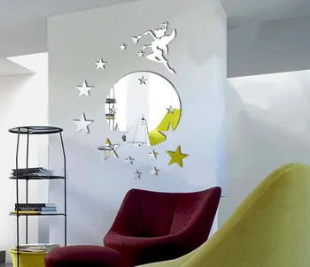 

Flying Fairy Tinkerbell With Stars Round Wall Mirror Sticker Kitchen Acrylic Mirror Wall Sticker Decals