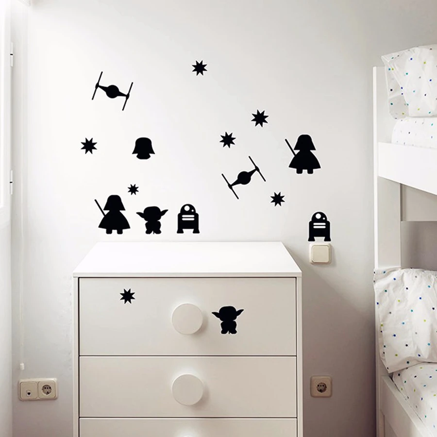 Cartoon Science Fiction Vinyl Wall Stickers Death Star Vader Robot Mural Art Vinyl Decal Kids Room Decoration wall decal stickers