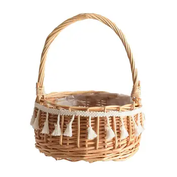 

Rattan Basket Portable Flower Plant Basket Toy Fruit Storage Floral Flower Basket Outdoor Picnic Furniture Storage Organizer