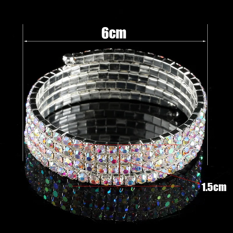 AB Crystal Rhinestone Bangle Bracelets Silver Plated Spiral Upper Arm Bracelet for Women 4 Row Iridescent Color Bracelets Bangle (7)