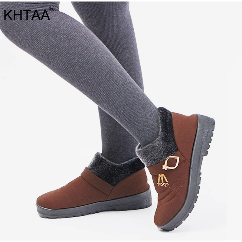 

Warm Flat Platform Ladies Ankle Snow Boots Winter Fur Plush Slip On Shoes For Middle Old Aged Woman 2018 Comfortable Footwear