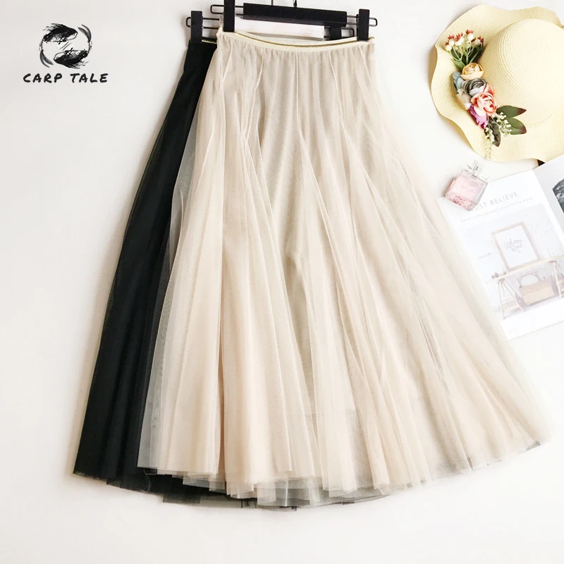 

Spring Summer 2019 Women Long Chiffon Maxi Pleated Skirt Midi Skirt High Waist CARP TALE Casual Party Skirt HE0045