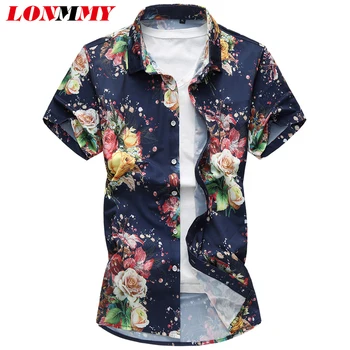 

LONMMY 5XL 6XL 7XL Casual floral shirt men Short sleeved Fashion mens dress shirt New Flower mens shirts 2018 Summer blouse