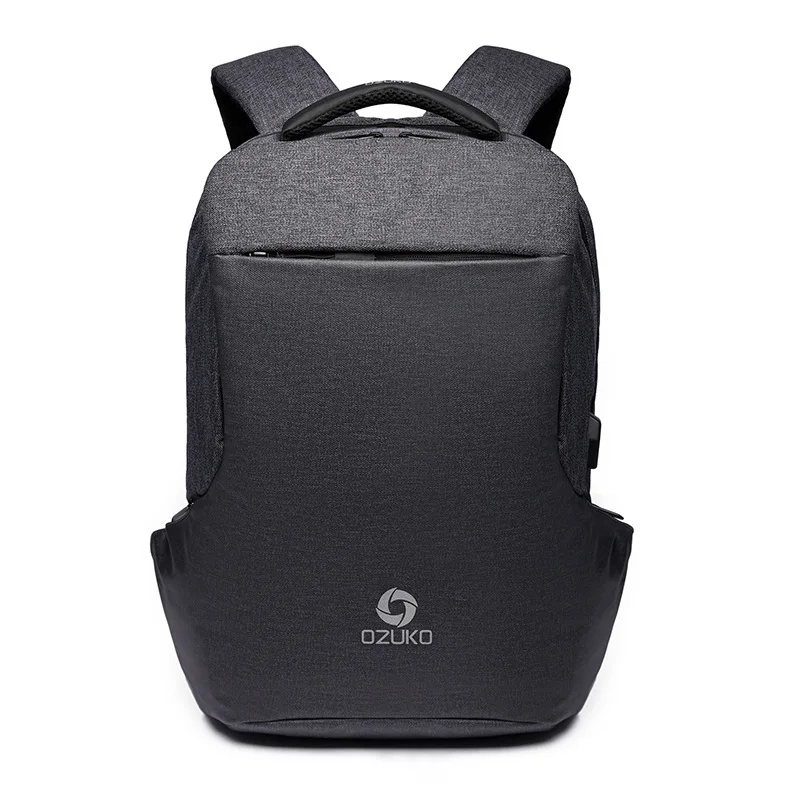 OZUKO, новинка, мужской рюкзак для ноутбука 15,6 дюймов, usb зарядка, мужские рюкзаки, школьный ранец для подростков, водонепроницаемая Женская дорожная сумка, Mochila - Цвет: Черный