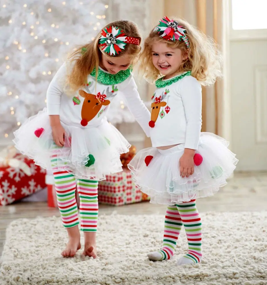 Рождественские детские топы с оленем для девочек, леггинсы-пачки, полосатые штаны, комплекты осенней одежды с героями мультфильмов, От 0 до 5 лет