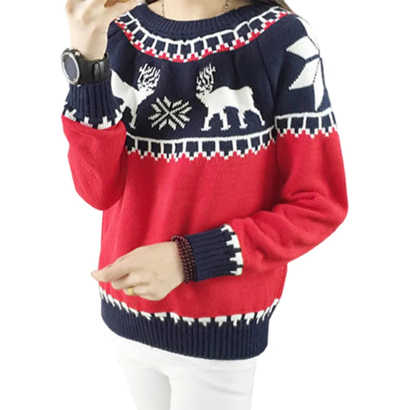 fall winter jumper loose sweater women hedge college wind Christmas deer print pullover knitted jacket clothing vestidos MMY409 | Женская