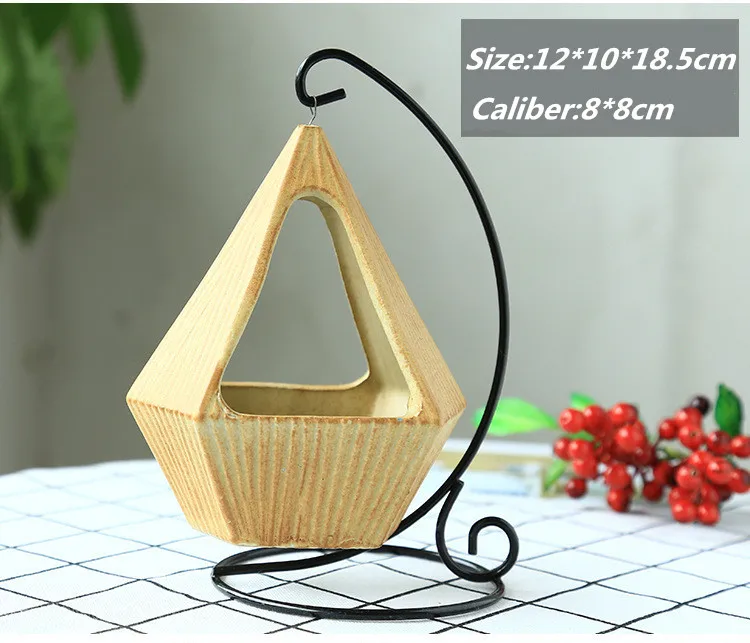 Flone European Artificial Succulents Plant Pots Micro Landscape Geometric Lron Blue Hanging Basket Flower Vase Home Decoration (5)