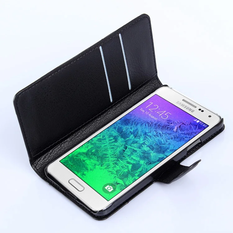 

for Samsung Galaxy Alpha G850F G850Y Flip Leather Case Wallet Card Stent Cases Lichee Pattern Protect Cover black 850 SM G850