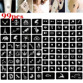 

99pcs Airbrush Glitter Temporary Tattoo Sticker Stencil Drawing Kid Tattoo Cat Flower Cartoon Design DIY Body Art Paint Template