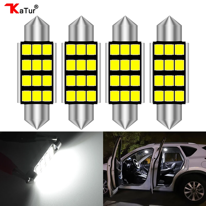 

Katur 4pcs Led Festoon 31mm 36mm 39mm 41mm C5W C10W Super Bright LED Car Lights Canbus Error Free Interior Doom Reading Lamps