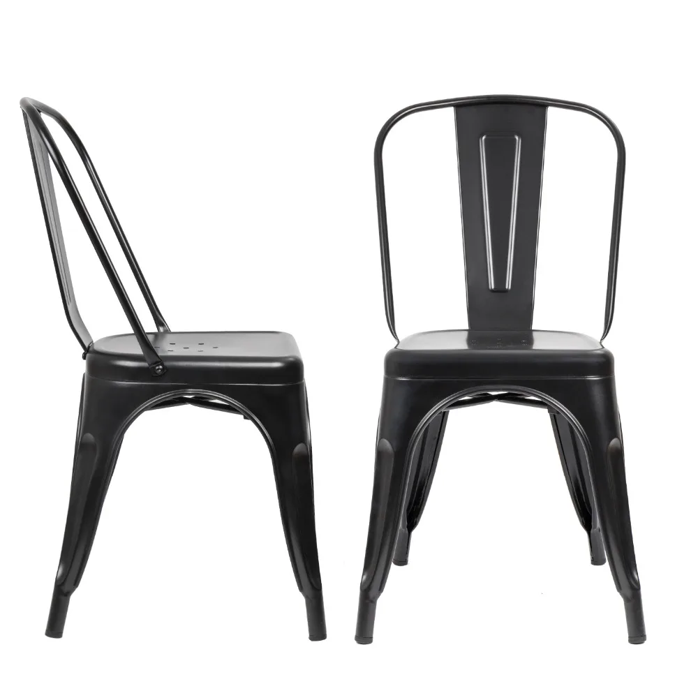 JUMMICO Metal Dining Chair Stackable Indoor-Outdoor Chairs Chic Bistro Cafe Side Chairs for Kitchen Use Set of 4 (Black)