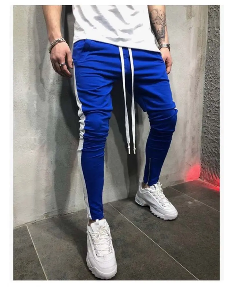 Новинка, осенние мужские спортивные штаны с принтом, с боковыми полосками, с карманами, мужские винтажные спортивные штаны - Цвет: Синий