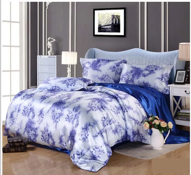 Blue and white porcelain bedding set bedclothes flat sheet quilt cover