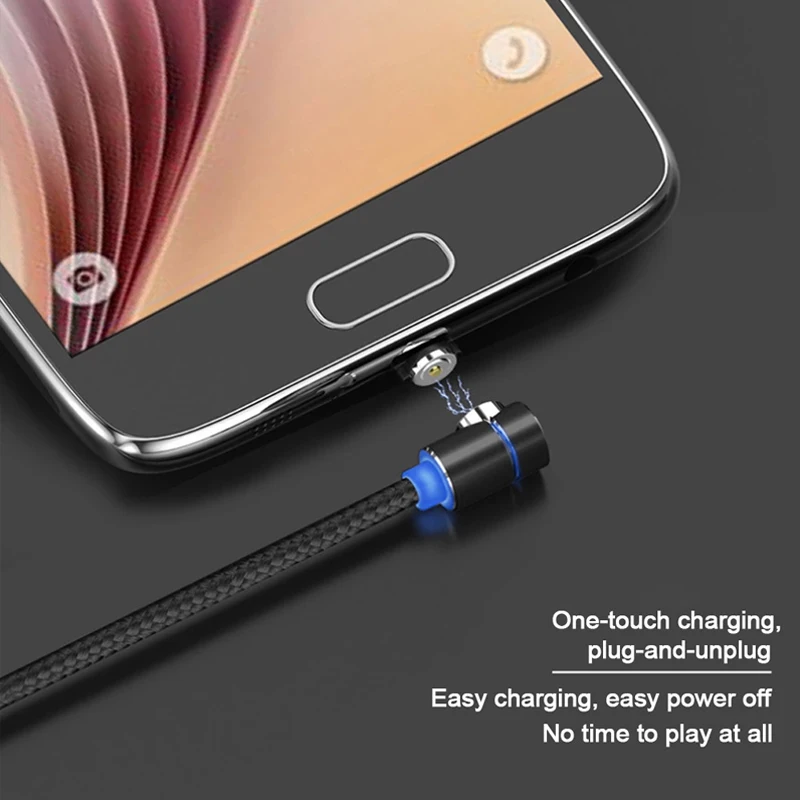 

360 Degree Elbow Magnetic Data Cable Type C Micro USB Nylon Circular 3A Magnet Fast Charging Line For IPhone For Samsung