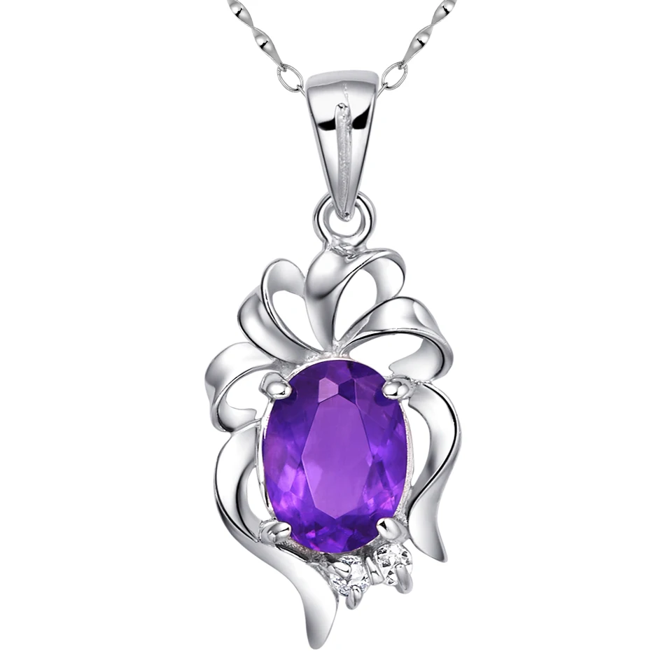 

Natural Amethyst Pendant 925 Sterling Silver Necklace Woman Fashion Fine Elegant Jewelry Purple Crystal Birthstone Gift SP0003A
