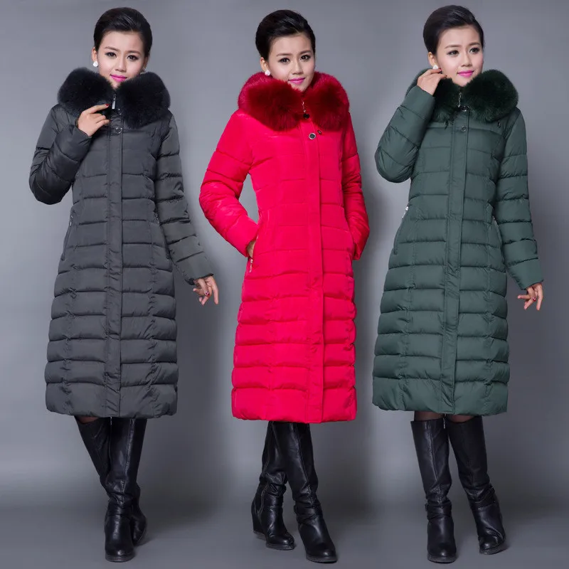 2016 High Quality Winter Women Down Jacket Fashion Long Thick Warm Cotton Women Fur Collar Slim