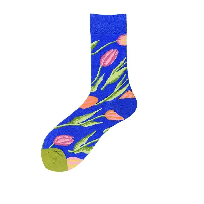 PEONFLY, 21 цвет, мужские носки, кактус, лотос, растение тюльпаны, с принтом Happy Socks, забавные, красочные, Harajuku Motion Calcetines Hombre - Цвет: 6