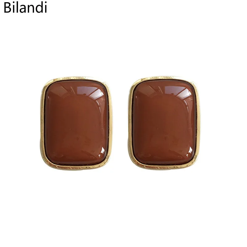 

Brief Design Square Cream Red Resin Stud Earring For Woman jewelry