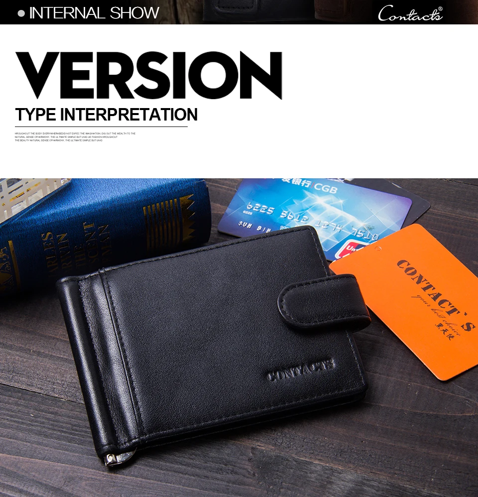 CONTACT'S Модный брендовый высококачественный бумажник черного цвета, из натуральной кожи, в винтажном стиле засов дизайн зажим для денег мужчины