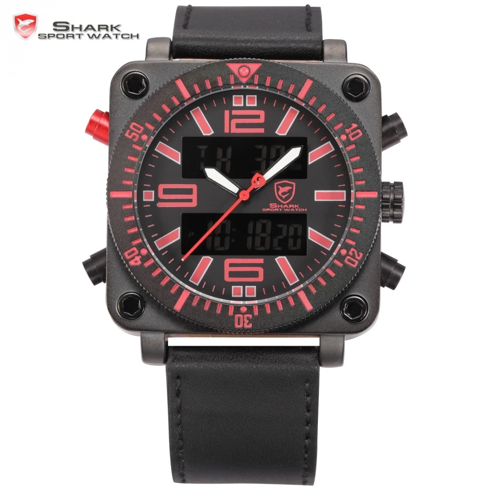 SHARK Sport Watch Red Square Stainless Steel Case Chronograph Dual