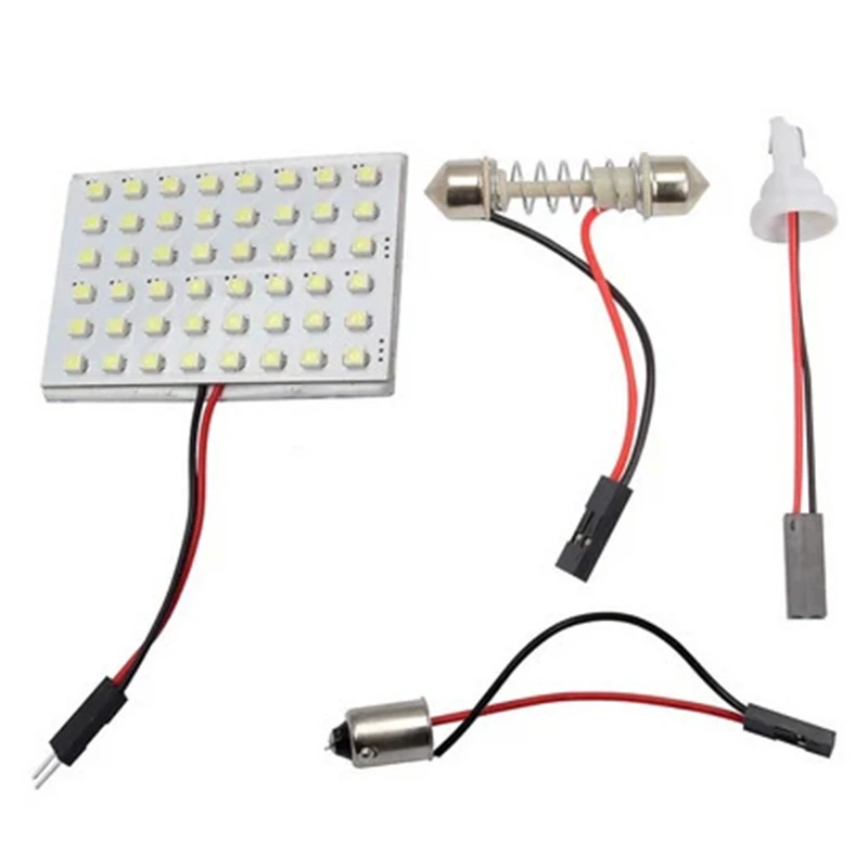 1set 12V Car 48 SMD White LED Light Panel T10 Festoon Ba9s Dome
