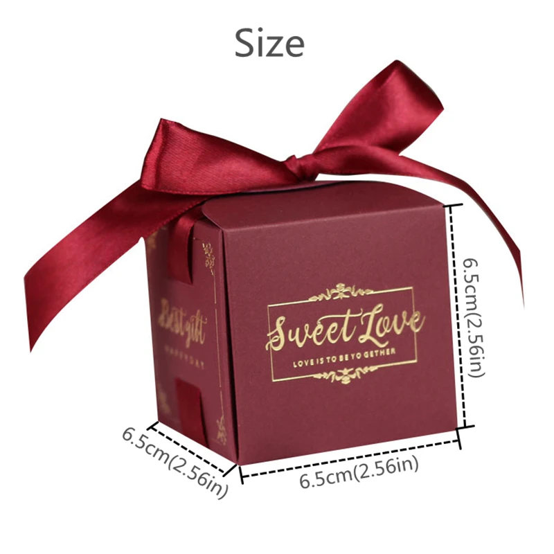 1-2 10pcs Gift Box Square Red Green Bronzing Candy Bag Wedding Favors Gift Ribbon Box Packages Birthday Party Favor Paper Bags