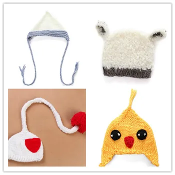 

New Style White And Gray Long Braided Love Hat Handmade Wool White Coffee Earshat Yellow Chicken Baby Hat Photography props