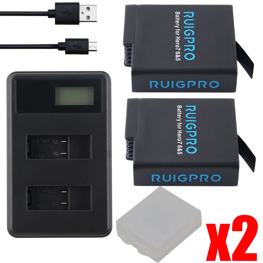 

2Pcs AHDBT501 Hero5 Battery Akku+ USB LED 3-Port Charger with Type C Port for GoPro 2018 Hero 5 GoPro Hero 6/7 Camera Battery
