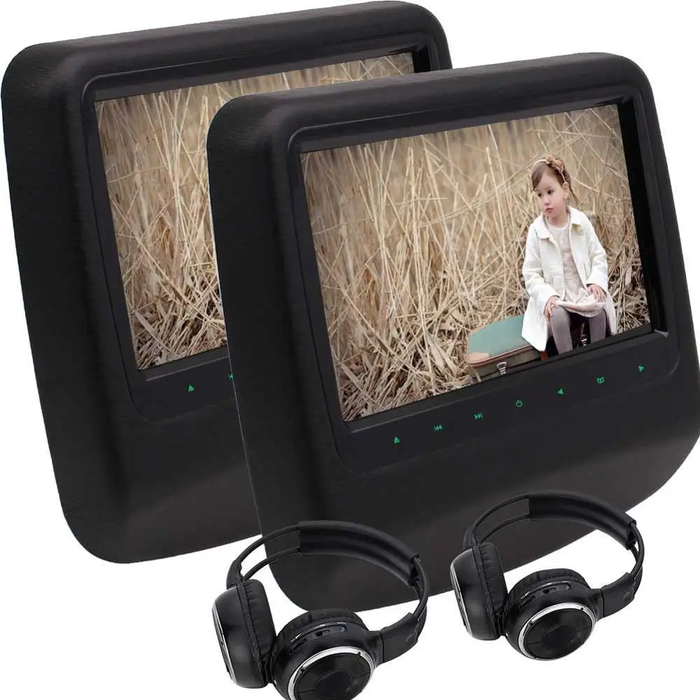 

Twin Car Headrest DVD Player 9''Digital Screen Backseat Monitor Support 32 Bit Game IR/FM Transmitter USB/SD HDMI iput+headphone