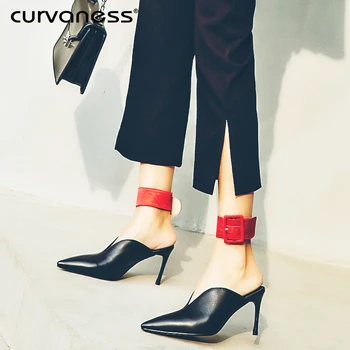 

Curvaness Popular Faux Fur Winter Shoes Women Square Toe Ladies Mules 2cm Low Heels Women's Pumps New Casual Autumn Womens Mules