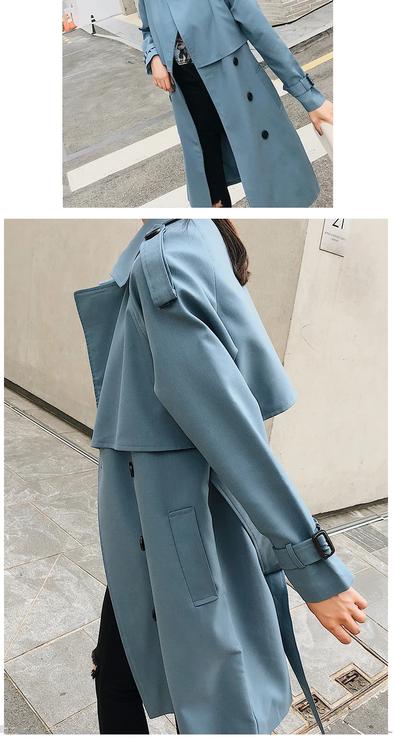 Fitaylor New 2020 Double Breasted Mid-long Trench Coat Women Casual Slim Belt Cloak Vintage Windbreaker Outwear