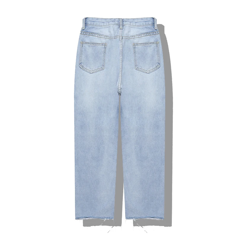 Coreano Sueltos Moda Nueva Rizado Denim Mujeres Las 2019 Marea Pantalones Azul De Estudiante Primavera Vaqueros Agujero 8Aqnzx1