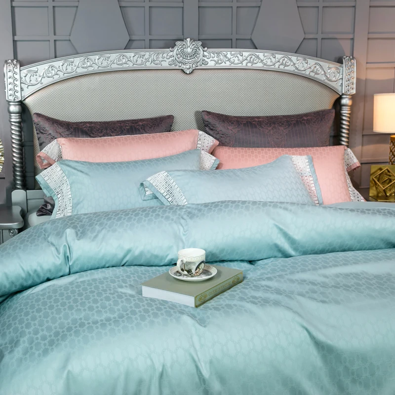 Waliicorners Bedding Sets Europe Style Jacquard Duvet Cover Set Pillow Cases Flat Sheet Bed 4 Pieces King Size 19 _L6A4876