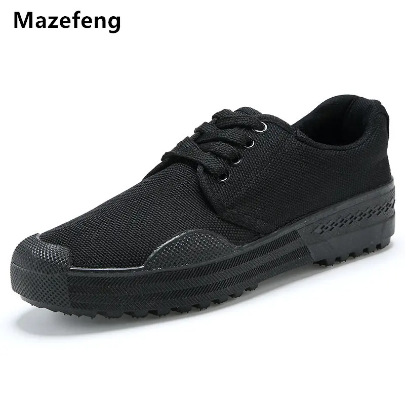 

Mazefeng New Solid Male Shoes Black Men Canvas Shoes China Liberation army Shoes Men Flats breathable Lace-up