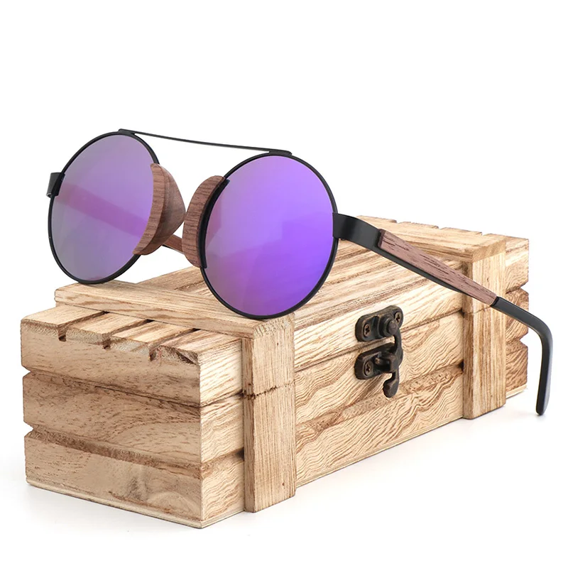 

Fashion Women Round Sunglasses Polarized Blue Lens UV400 Luxury High Quality Sun Glasses With Bamboo Case Gift Gafas De Sol